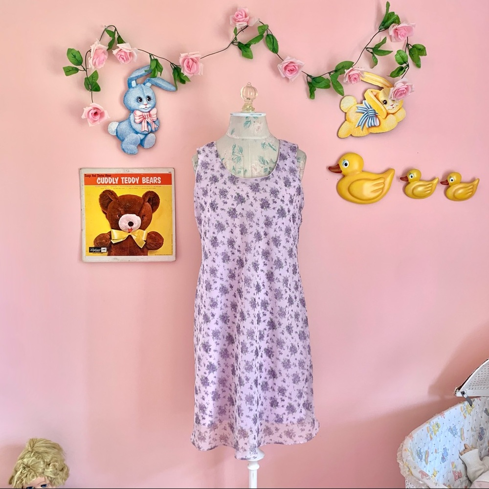Vintage 90s pastel purple floral mini dress